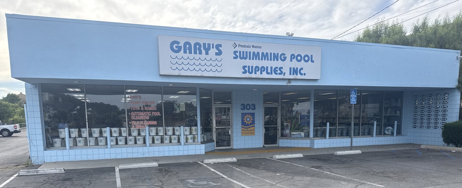 Gary's Pool Supplies storefront on Central Avenue in Upland